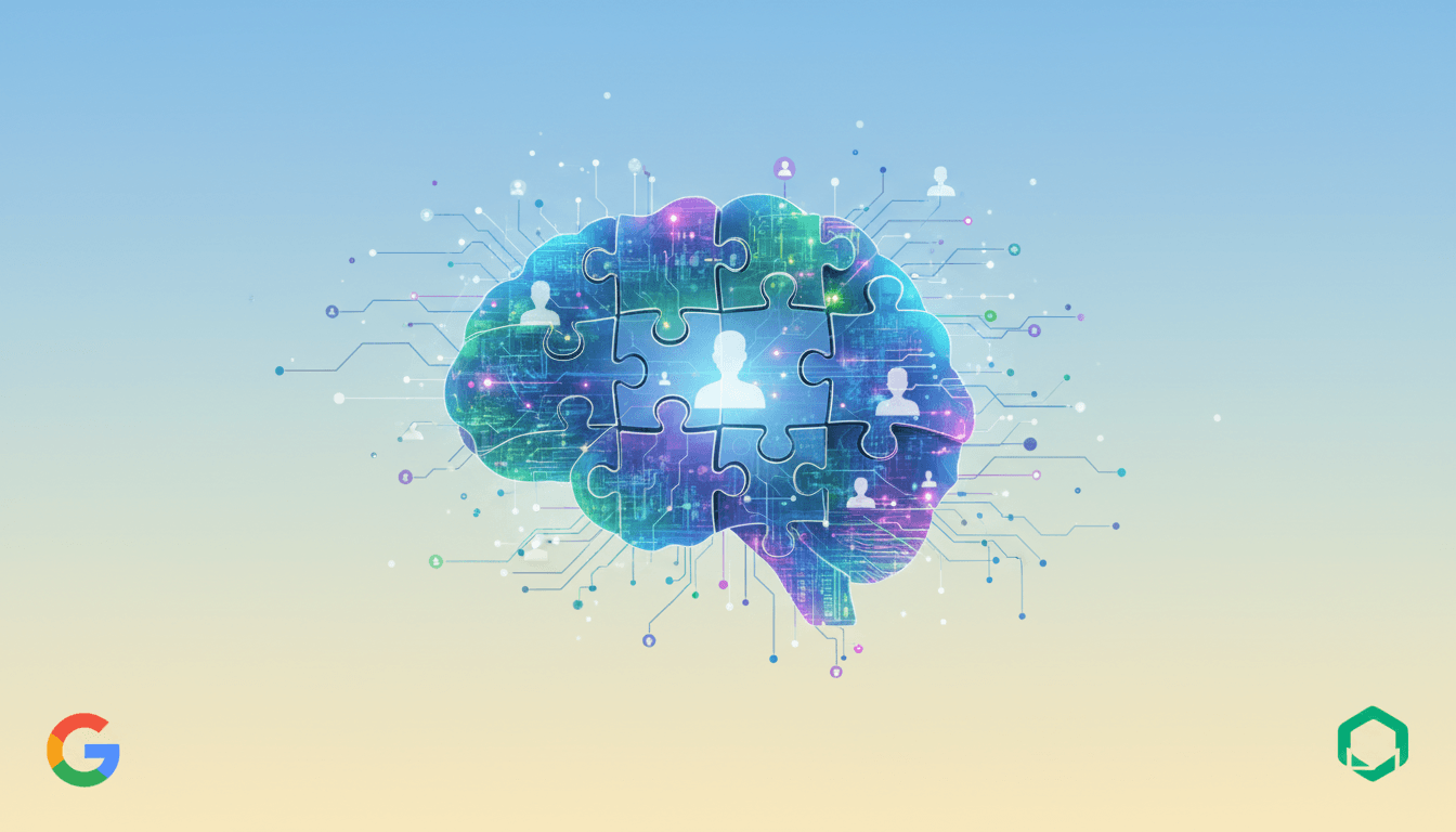 Illustration som visar AI och datahantering med Google och OpenAI i modern affärsmiljö