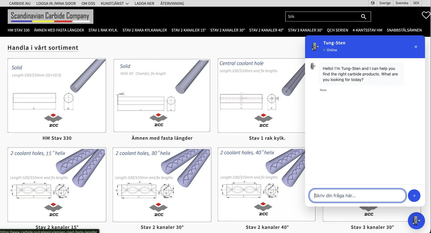 Tung-Sten - AI-driven produktrådgivare för Scandinavian Carbide