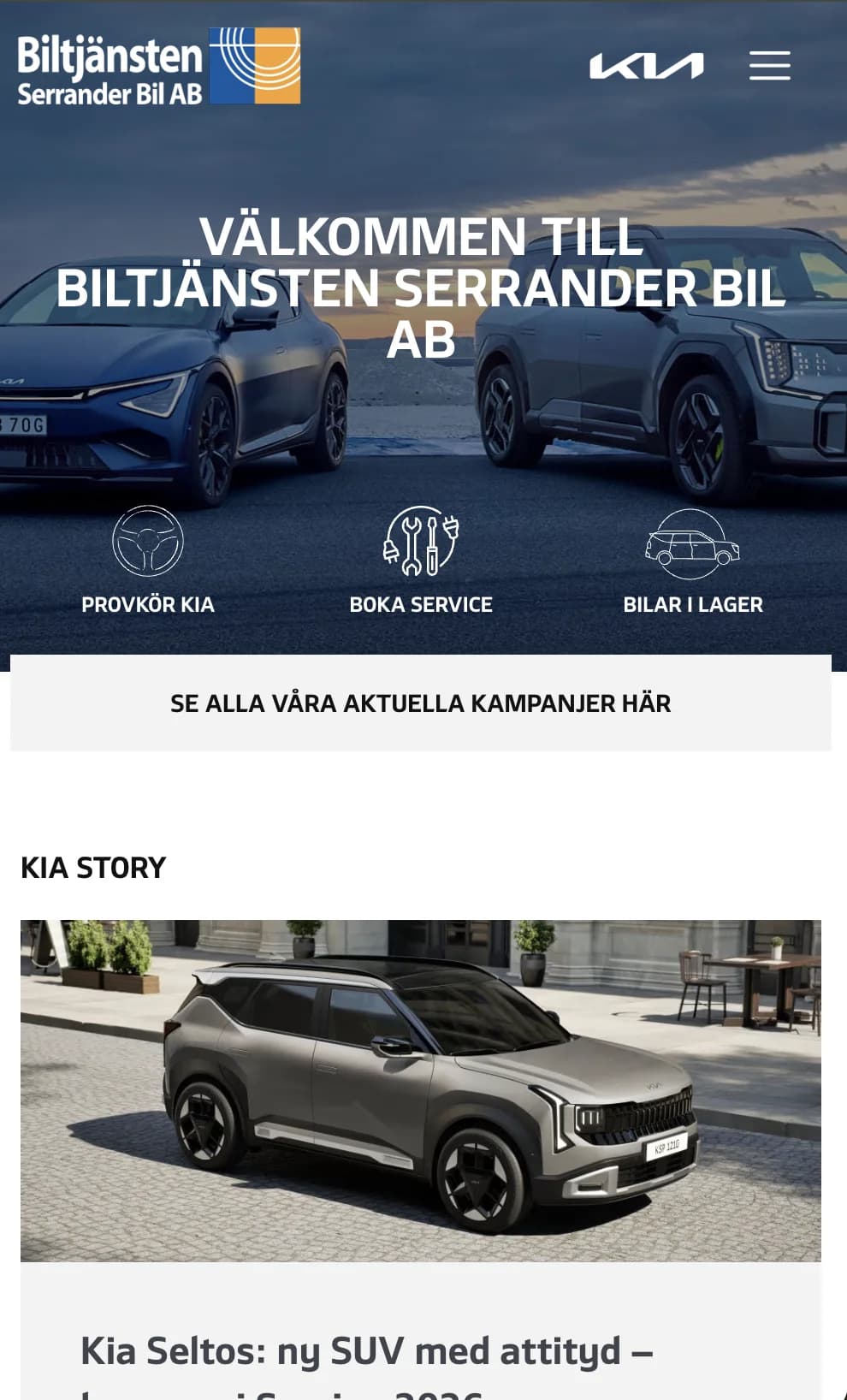 Biltjänsten Serrander Bil AB webbplats - Mobil