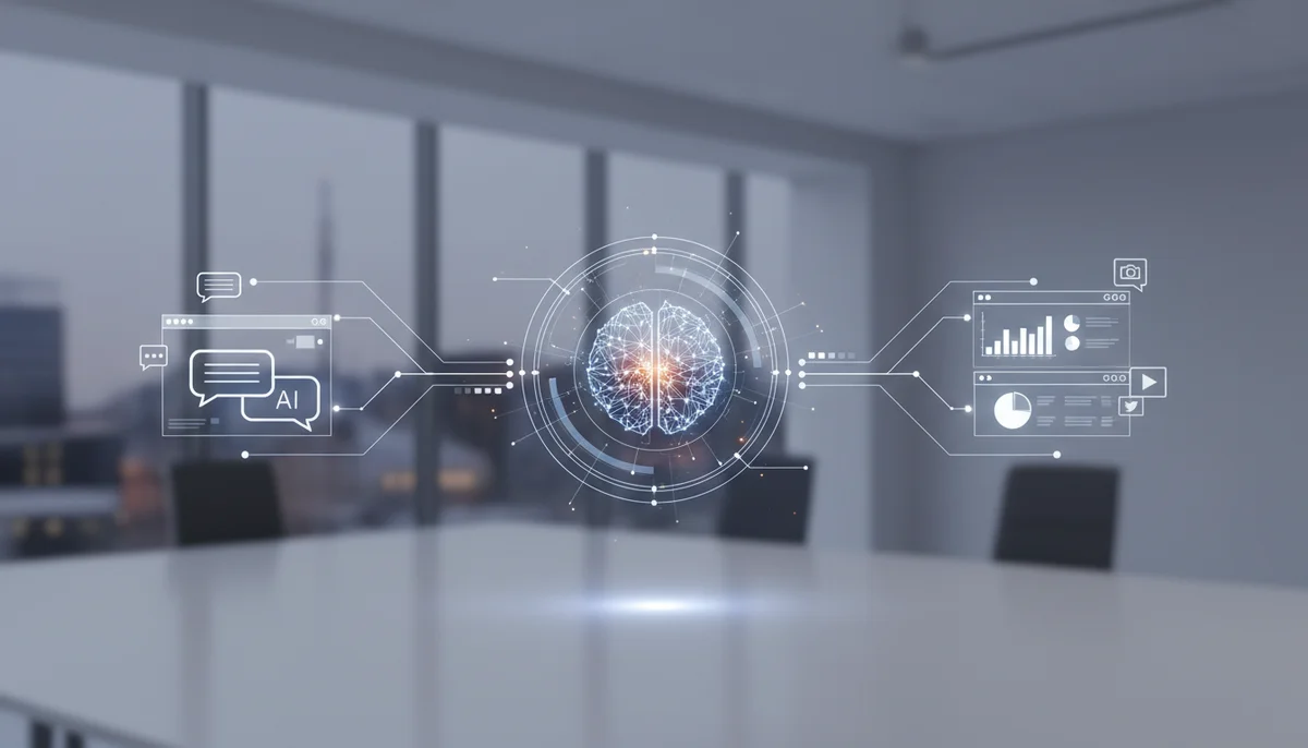Illustration som visar AI och arbetsflöde i modern affärsmiljö