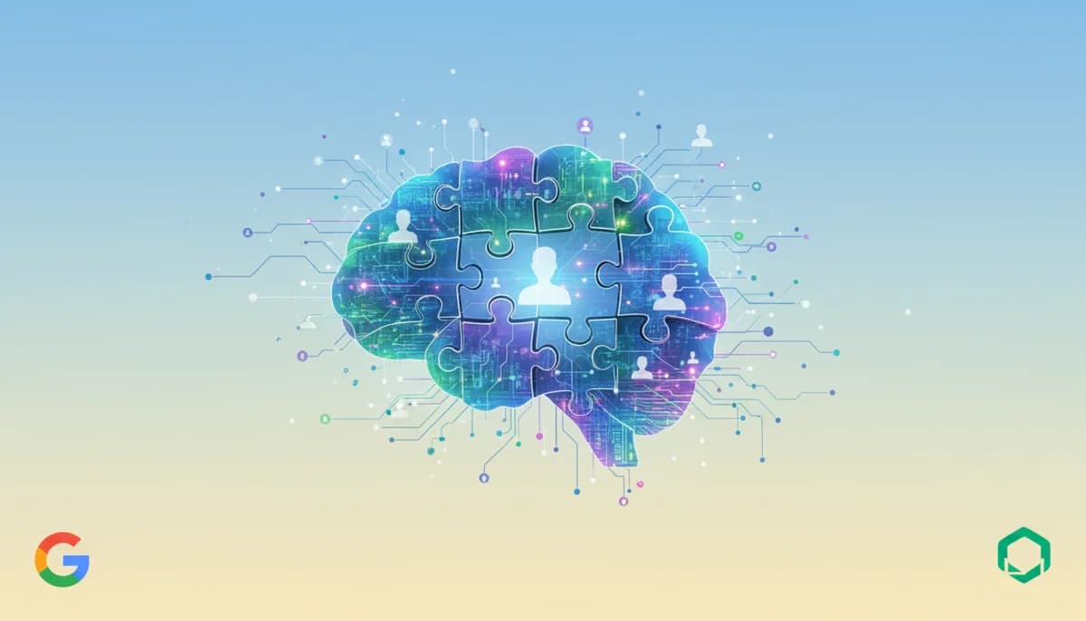 Illustration som visar AI och datahantering med Google och OpenAI i modern affärsmiljö