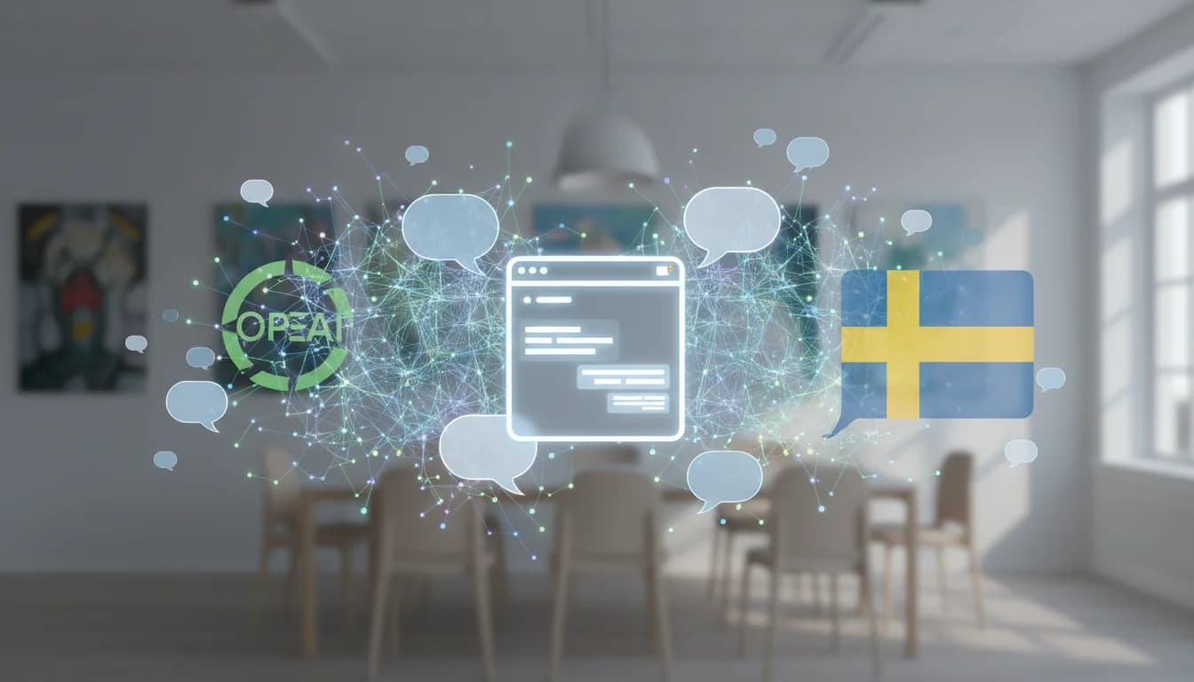 Illustration som visar AI och ChatGPT med ChatGPT i modern affärsmiljö