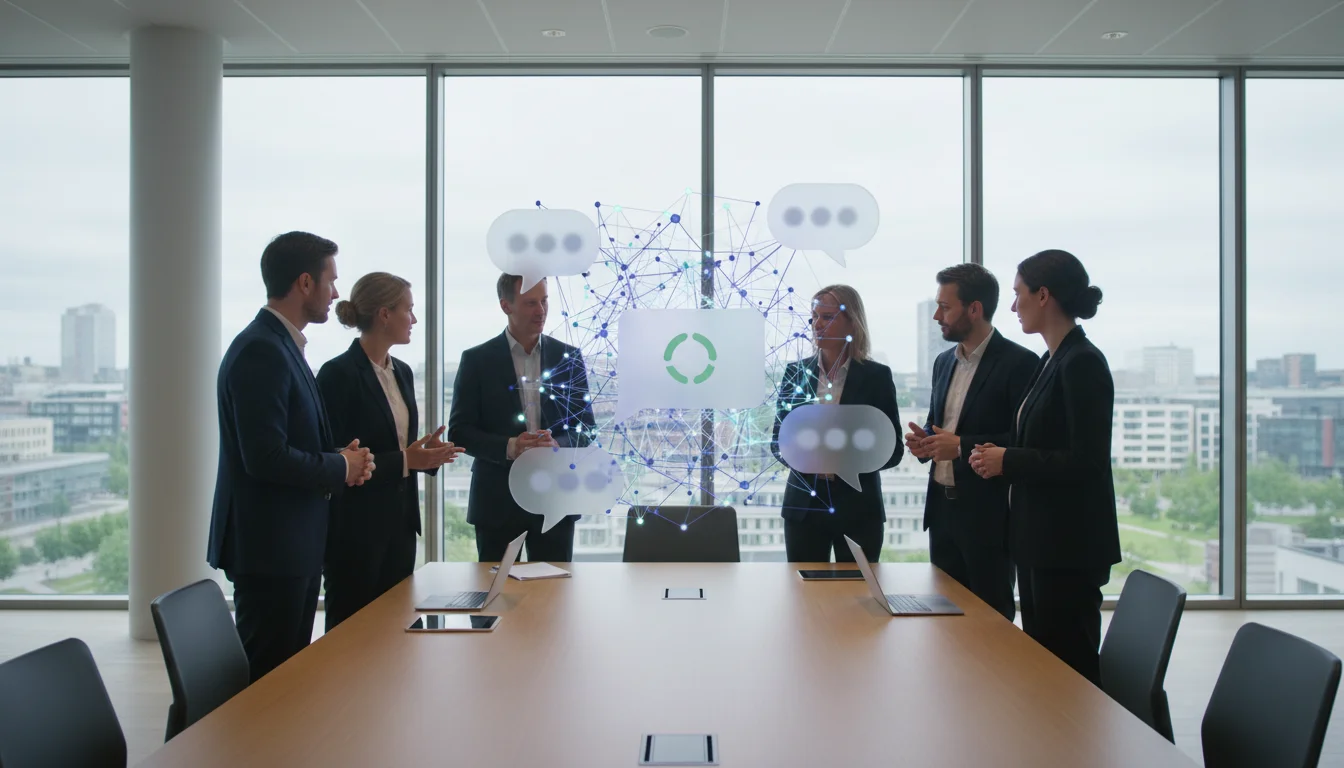 Illustration som visar AI och ChatGPT med ChatGPT i modern affärsmiljö