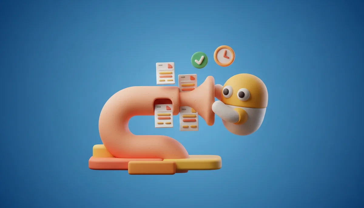 3D-illustration av fakturor och kugghjul i lera-stil mot blå bakgrund