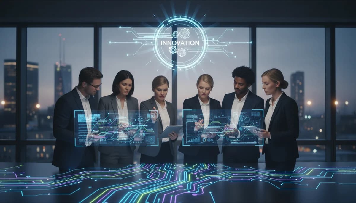 Kontor där människor och AI-assistenter arbetar sida vid sida